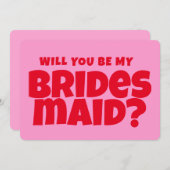 Roze & rood Grappig Bruidsmeisje Voorstel Kaart (Voorkant / Achterkant)