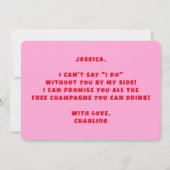 Roze & rood Grappig Bruidsmeisje Voorstel Kaart (Achterkant)