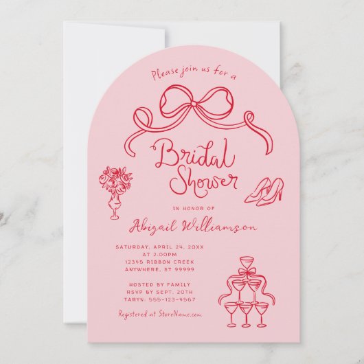 Roze rood grillig handgetekende Vrijgezellenfeest Kaart (Voorkant)