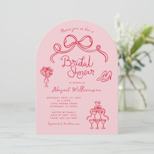 Roze rood grillig handgetekende Vrijgezellenfeest Kaart (Staand voorkant)