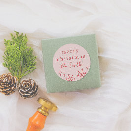 Roze & Rood grillige kerst Sneeuwvlok Familie Ronde Sticker