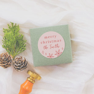 Roze & Rood grillige kerst Sneeuwvlok Familie Ronde Sticker
