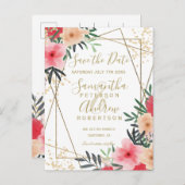 Roze rood groen bloemgoud lijst met uitzondering v aankondigingskaart (Voorkant / Achterkant)