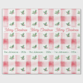 Roze Rood Groen Gepersonaliseerde Retro Kerstmis Cadeaupapier (Vlak)