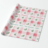 Roze Rood Groen Gepersonaliseerde Retro Kerstmis Cadeaupapier (Uitgerold)