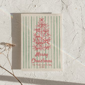  Roze Rood Groen Getrokken Bogen Boom Kerst Feestdagenkaart