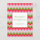 Roze Rood Groen Grijs Chevron Stripe Bewaar de dat Aankondigingskaart (Voorkant)