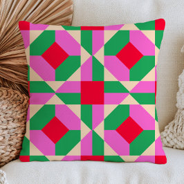 Roze, Rood & Groen Kleurrijk Geometrisch Patroon R Kussen