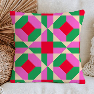 Roze, Rood & Groen Kleurrijk Geometrisch Patroon R Kussen