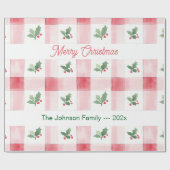 Roze Rood Groen Retro Gepersonaliseerde Kerst Cadeaupapier (Vlak)