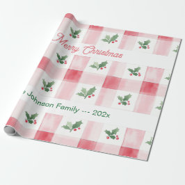 Roze Rood Groen Retro Gepersonaliseerde Kerst Cadeaupapier