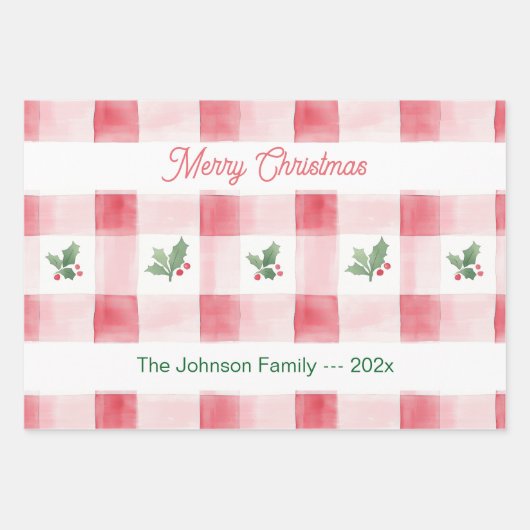 Roze Rood Groen Retro Gepersonaliseerde Kerst Inpakpapier Vel (Voorkant 2)