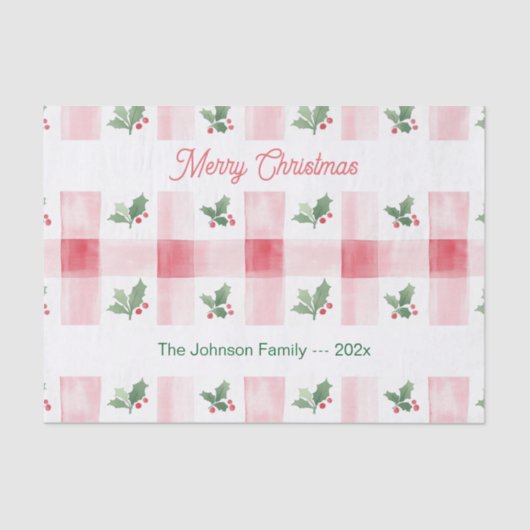 Roze Rood Groen Retro Gepersonaliseerde Kerst Tissuepapier (Voorkant)