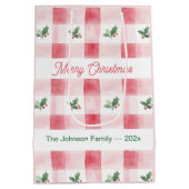 Roze Rood Groen Retro Kerstmis Gepersonaliseerd Medium Cadeauzakje (Achterkant)