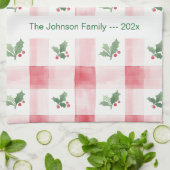 Roze Rood Groen Retro Kerstmis Gepersonaliseerd Theedoek (Gevouwen)