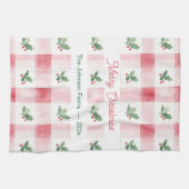 Roze Rood Groen Retro Kerstmis Gepersonaliseerd Theedoek (Horizontaal)