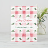 Roze Rood Groen Retro Kerstpatroon Feestdagenkaart (Staand voorkant)