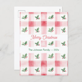 Roze Rood Groen Retro Kerstpatroon Feestdagenkaart