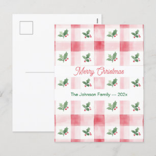 Roze Rood Groen Retro Kerstpatroon Feestdagenkaart