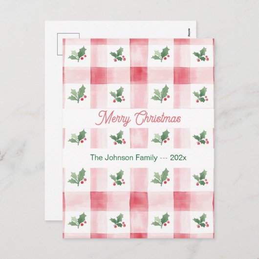 Roze Rood Groen Retro Kerstpatroon Feestdagenkaart (Voorkant / Achterkant)