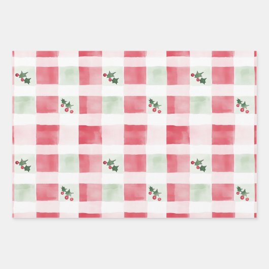 Roze Rood Groen Retro Kerstpatroon Inpakpapier Vel (Voorkant 2)