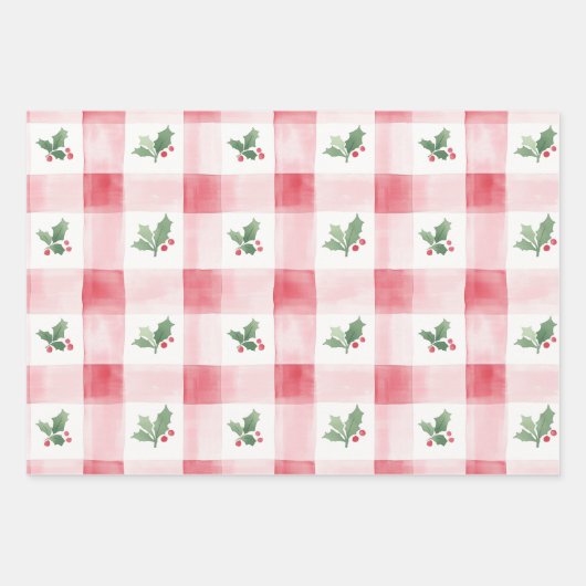 Roze Rood Groen Retro Kerstpatroon Inpakpapier Vel (Voorkant)