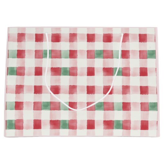 Roze Rood Groen Retro Patroon Kerst Gift Bag Groot Cadeauzakje (Voorkant)