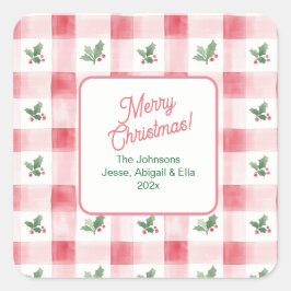 Roze Rood Groen Retro Patroon Kerst Vierkante Sticker
