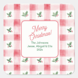 Roze Rood Groen Retro Patroon Kerst Vierkante Sticker