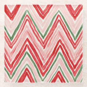 Roze Rood Groen Zigzag Strepen Glazen Onderzetter
