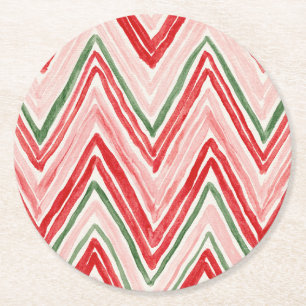 Roze Rood Groen Zigzag Strepen Ronde Kartonnen Onderzetter