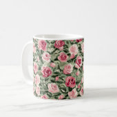 Roze Rood Groene Rozen Bloem Koffiemok (Voorkant links)