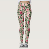 Roze Rood Groene Rozen Bloemen Leggings (Voorkant)