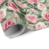 Roze Rood Groene Rozen Bloemen Verjaardag Cadeaupapier (Rol Hoek)