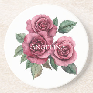 Roze Rood Groene Rozen Bloemen Zandsteen Onderzetter