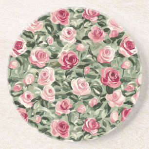 Roze Rood Groene Rozen Bloemen Zandsteen Onderzetter