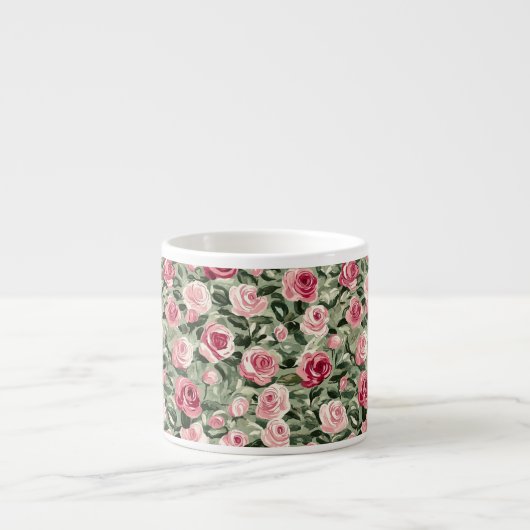 Roze Rood Groene Rozen Bloemig  Espresso Kop (Voorkant)