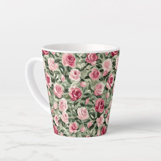 Roze Rood Groene Rozen Bloemig  Latte Mok (Linkerhoek)