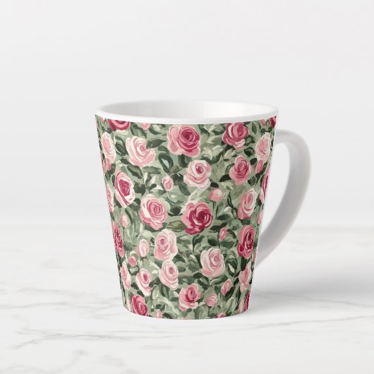 Roze Rood Groene Rozen Bloemig  Latte Mok (Rechterhoek)