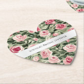Roze Rood Groene Rozen Bloemige Bruids Bruiloft Kartonnen Onderzetters (Gekanteld)