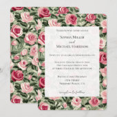 Roze Rood Groene Rozen Bloemige Bruiloft Kaart (Voorkant / Achterkant)
