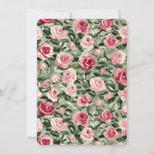 Roze Rood Groene Rozen Bloemige Bruiloft Kaart (Achterkant)