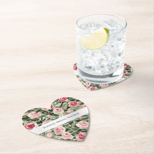 Roze Rood Groene Rozen Bloemrijke Bruiloftsdouche Kartonnen Onderzetters (Insitu)