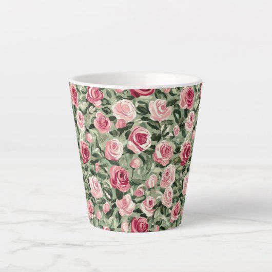 Roze Rood Groene Rozen Bloemstuk Latte Mok (Voorkant)
