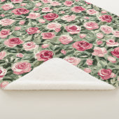 Roze Rood Groene Rozen Bloemstuk Sherpa Deken (3/4)