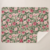 Roze Rood Groene Rozen Bloemstuk Sherpa Deken (Voorkant (horizontaal))