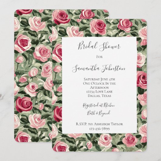 Roze Rood Groene Rozen Floral Vrijgezellenfeest Kaart (Voorkant / Achterkant)