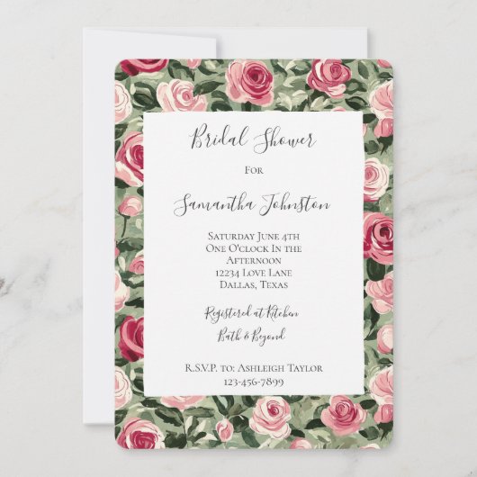 Roze Rood Groene Rozen Floral Vrijgezellenfeest Kaart (Voorkant)