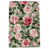 Roze Rood Groene Rozen Floral Vrijgezellenfeest Medium Cadeauzakje (Voorkant)
