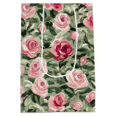 Roze Rood Groene Rozen Floral Vrijgezellenfeest Medium Cadeauzakje (Achterkant)